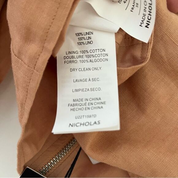 Revolve Nicholas Daw Cropped Linen Top Zip Front Puff Sleeve, Size 6, NWT - Picture 9 of 12